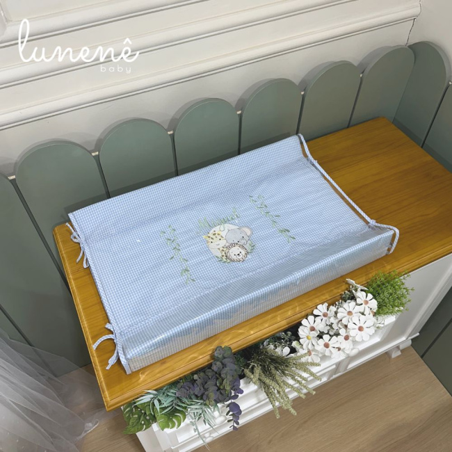 Trocador Personalizado Anatômico Bichinhos Xadrez Azul 200 Fios 4514