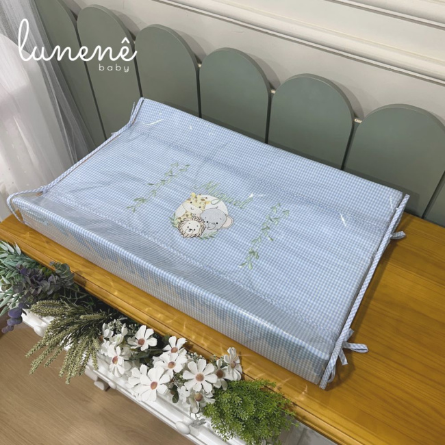 Trocador Personalizado Anatômico Bichinhos Xadrez Azul 200 Fios 4514