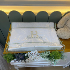 Trocador Personalizado Anatômico Luxo Folhas Baby Branco e Verde 200 Fios