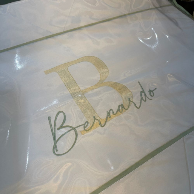 Trocador Personalizado Anatômico Luxo Folhas Baby Branco e Verde 200 Fios