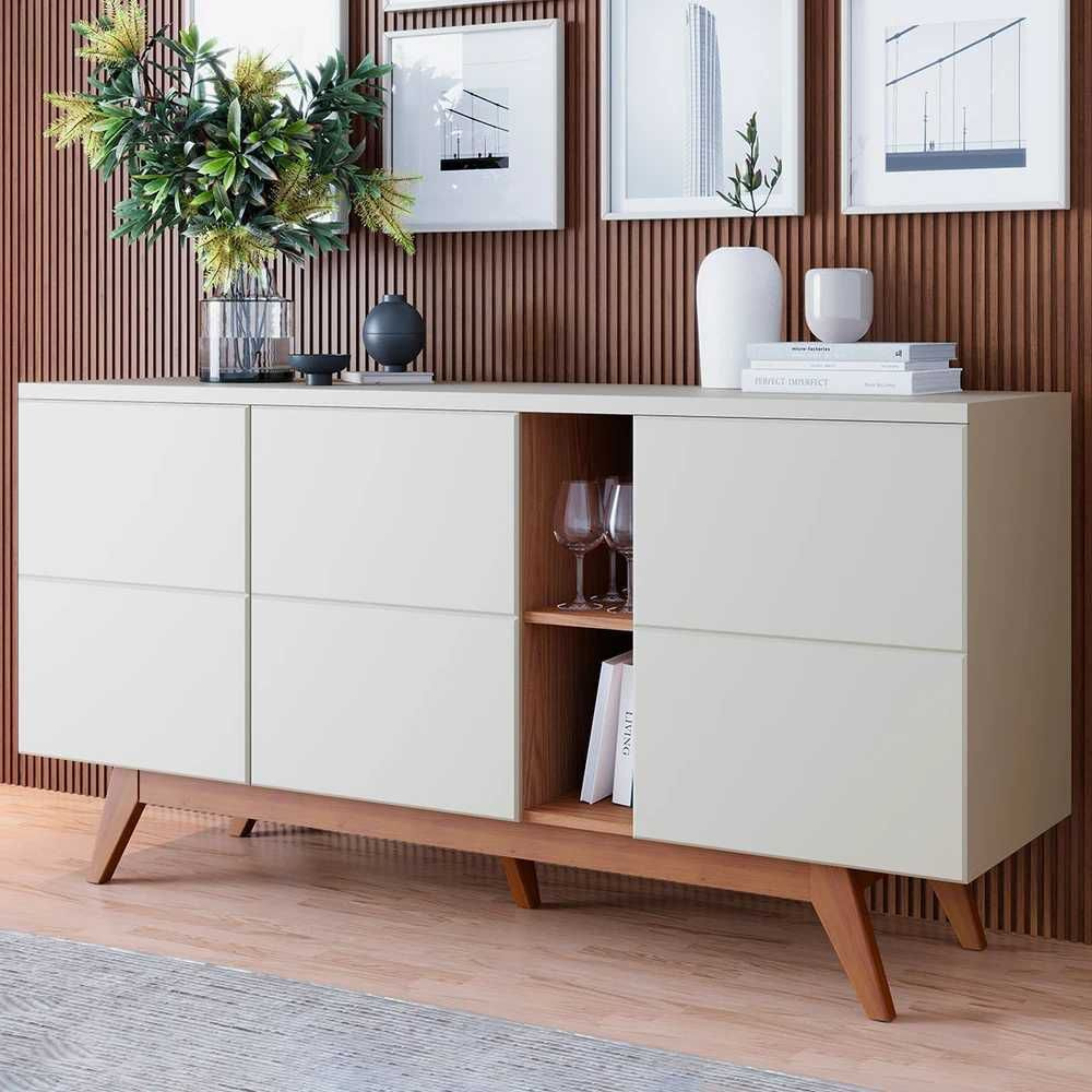 BalcÃ£o Buffet Noronha 3 Portas 1 Prateleira Off White / Matte / FreijÃ³ - Colibri