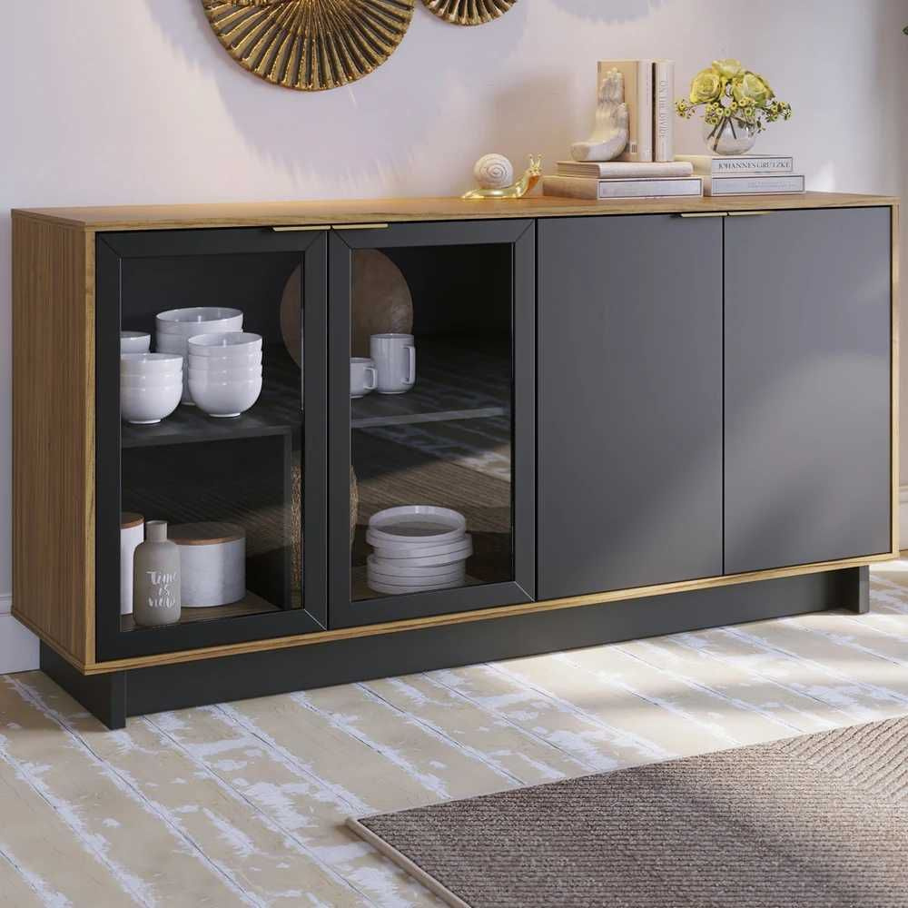 BalcÃ£o Buffet Vitoria 4 Portas Noce Milano / Preto Fosco - Colibri