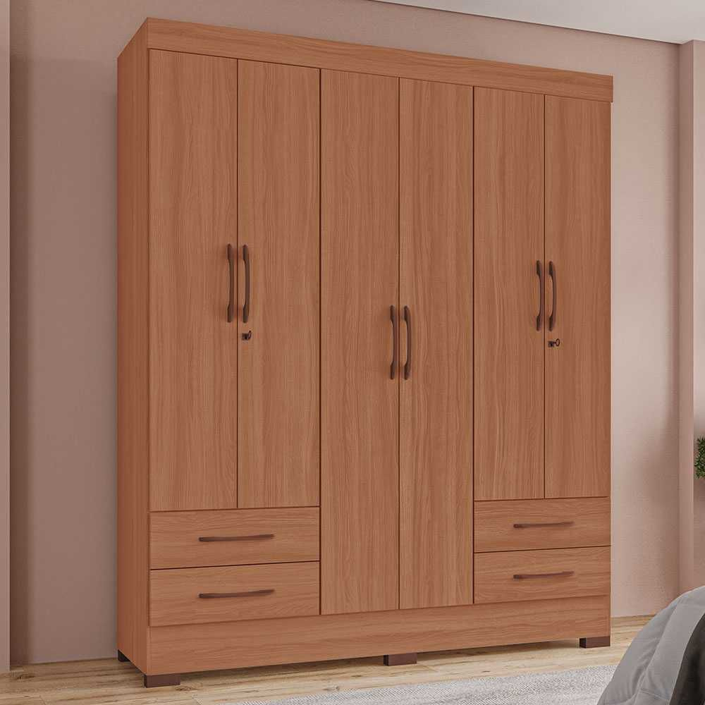 Guarda Roupa Casal Porto Rico 100% MDF 6 Portas 4 Gavetas Freijó ...