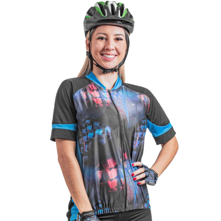 Camisa Ciclista Poker Feminina Manga Curta Jewel II Com Ziper PCC