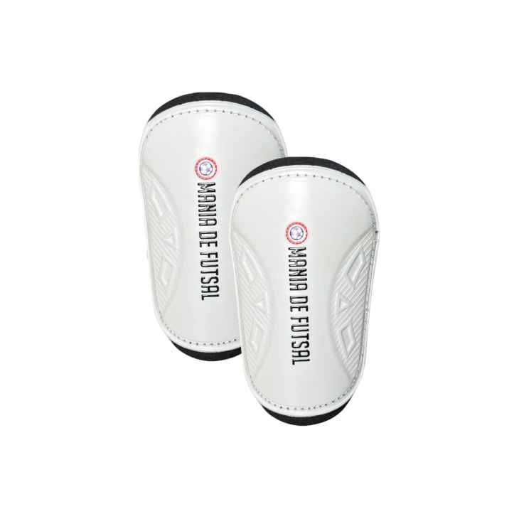 Caneleira Mania de Futsal Small Shield Juvenil C/ Elástico Branca