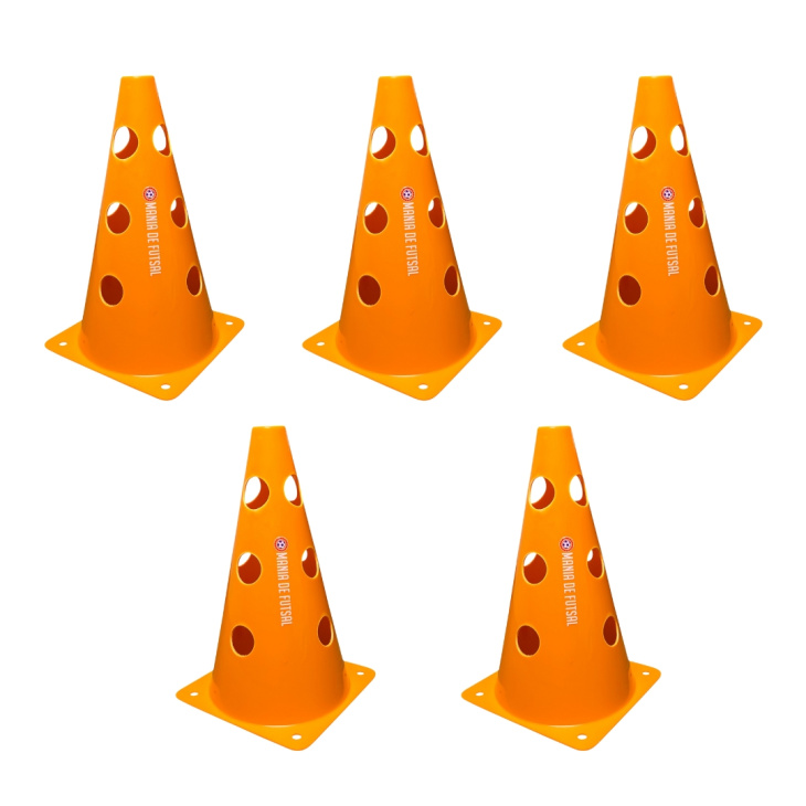 Kit Com 5 Cones Mania De Futsal Com Furos Para Treinamento Laranja