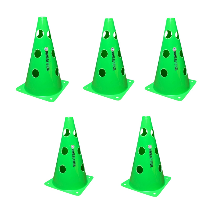 Kit Com 5 Cones Mania De Futsal Com Furos Para Treinamento Verde