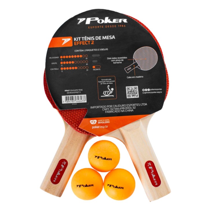 Kit Raquete Tênis de Mesa Ping Pong Effect II C/ 3 Bolinhas