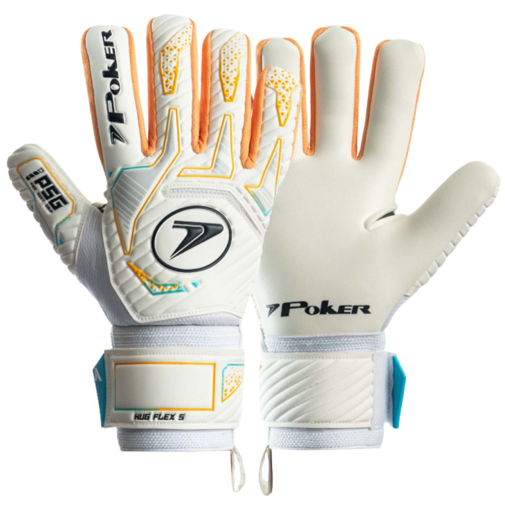 Luva Goleiro Campo Poker Hug Flex 5 Profissional 01160 Branco-Laranja