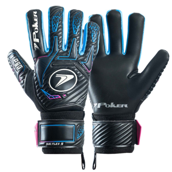 Luva Goleiro Campo Poker Hug Flex 5 Profissional 01160 Preto-Azul
