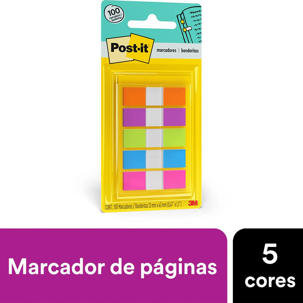 Marcador de Página Adesivo Post-it Flags 5 Cores Neon 11,9 mm x 43,2 mm ...
