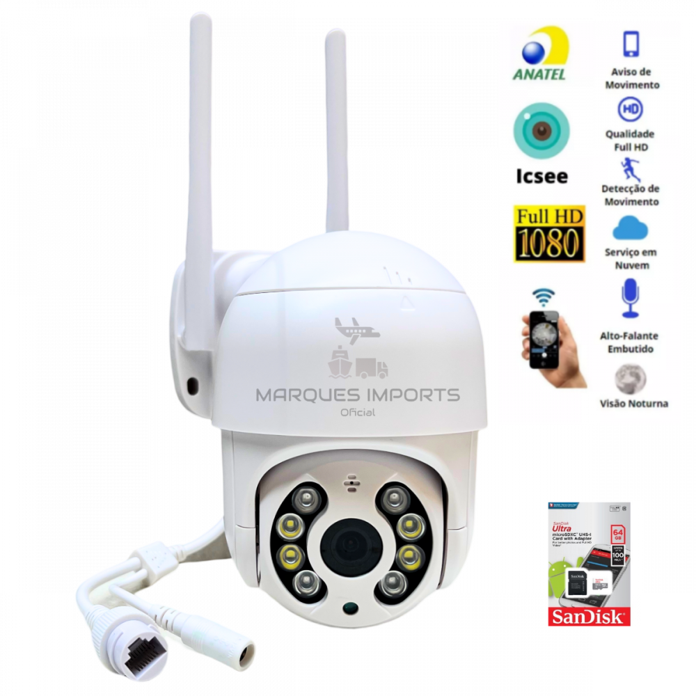 Kit Câmera Ip Icsee Externa Wifi 360 Graus + Cartão 64 GB Marques Imports