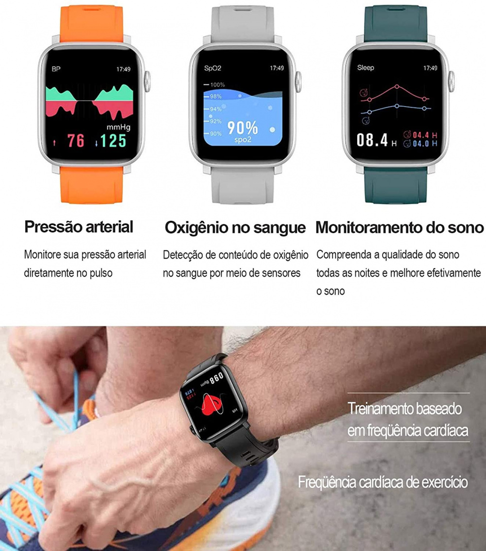 Relógio Inteligente SmartWatch D13 Monitor Cardíaco Monitor Sono Pressão  Sangue modo exercicio iOS Android