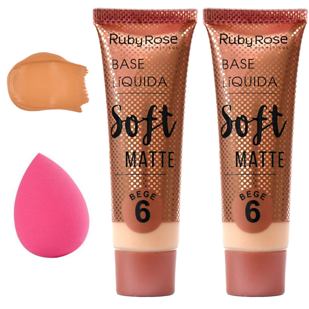 2 Base Alta Cobertura Ruby Rose Soft Matte + Esponja parar Maquiagem -  Mercado Vendedor