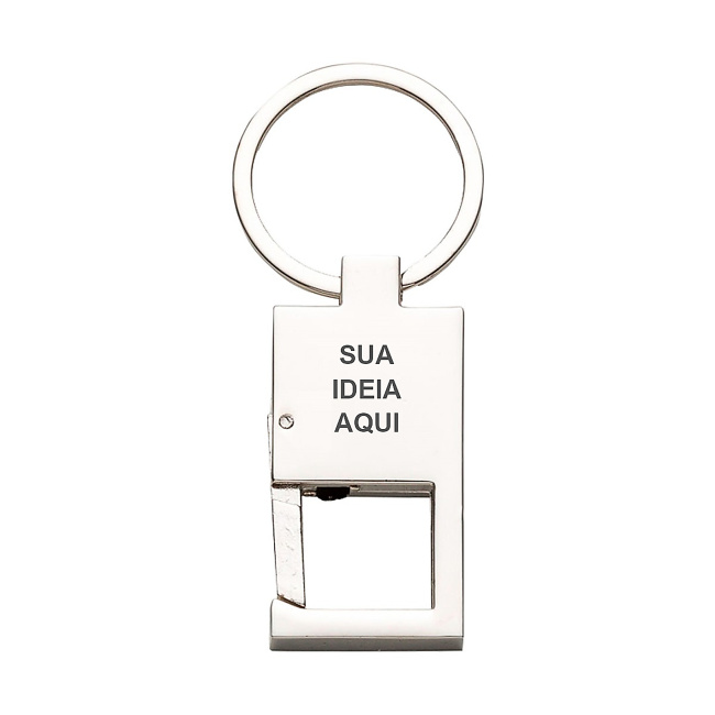 Chaveiro de Metal Brilhante Espelhado com Mosquetão sem Trava sobre fundo branco
