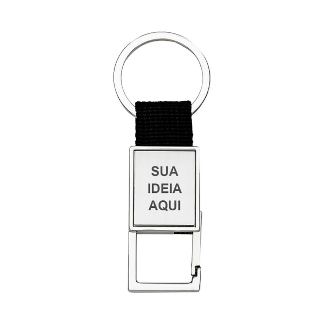Chaveiro de Metal com Fita e Mosquetão sem Trava sobre fundo branco