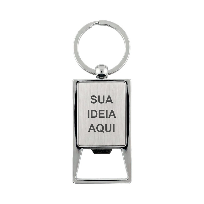 Chaveiro de Metal Executivo Abridor de Garrafas Retangular sobre fundo branco