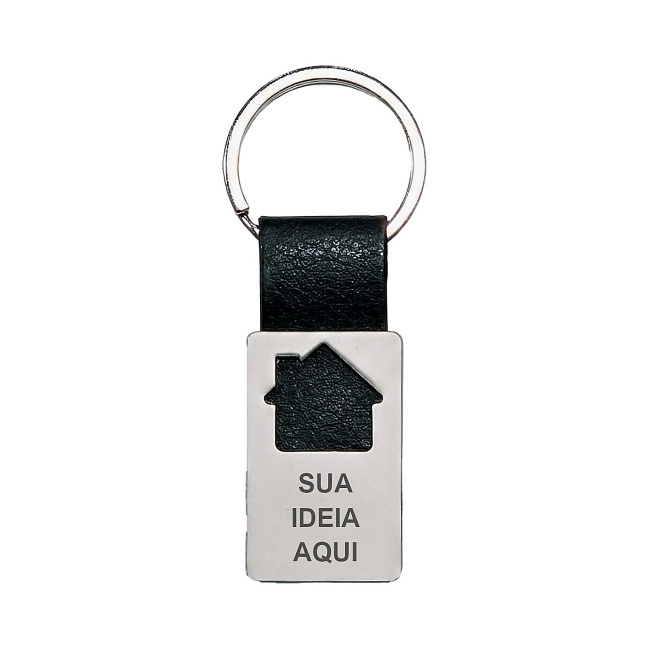 Chaveiro de Metal Executivo com Detalhe de Casa sobre fundo branco