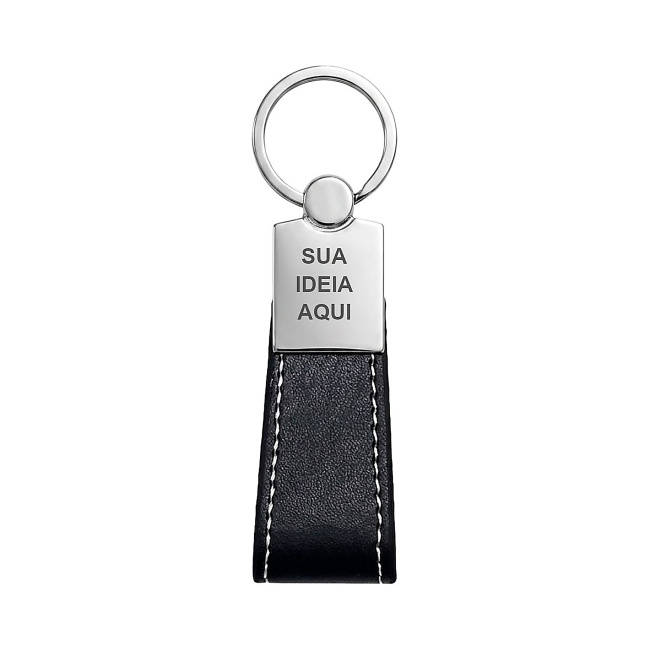 Chaveiro de Metal Executivo Cromado com Couro Sintético sobre fundo branco