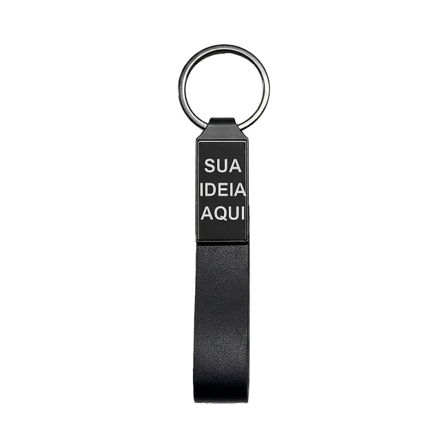 Chaveiro de Metal Executivo Preto com Couro Sintético sobre fundo branco