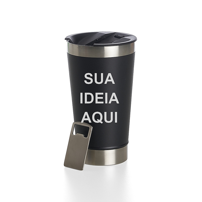 Copo Térmico 473ml com Abridor sobre fundo branco