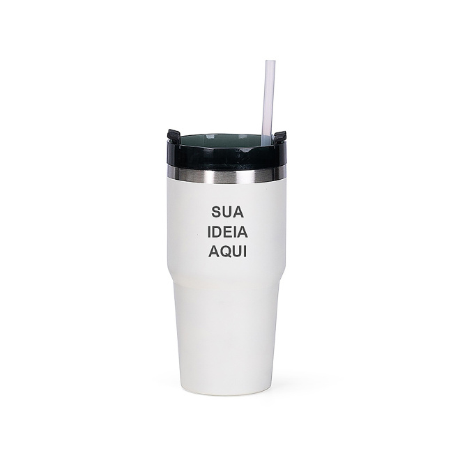 Copo Térmico 600ml com Canudo sobre fundo branco