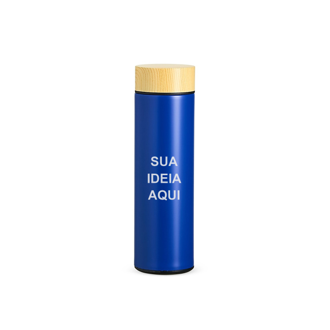 Garrafa Térmica 450ml com Tampa de Bambu sobre fundo branco