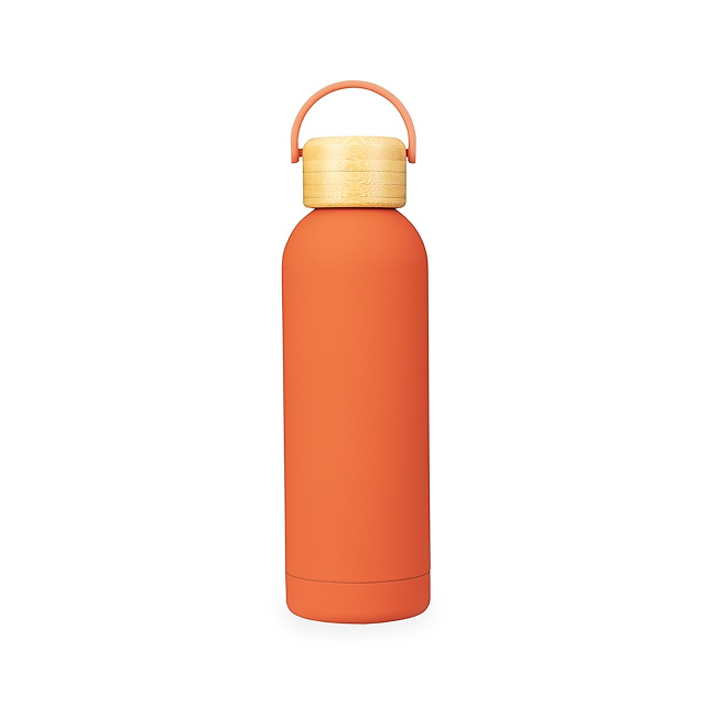 Garrafa Térmica 500ml com Tampa de Bambu sobre fundo branco