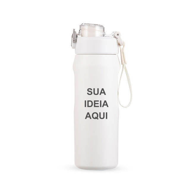 Garrafa Térmica 550ml com Alça de Cordão sobre fundo branco