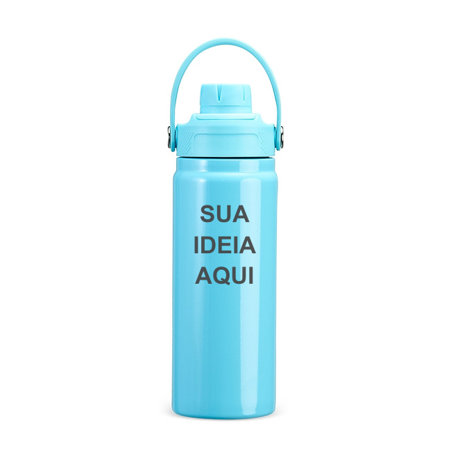 Garrafa Térmica 600ml com Alça Fina sobre fundo branco