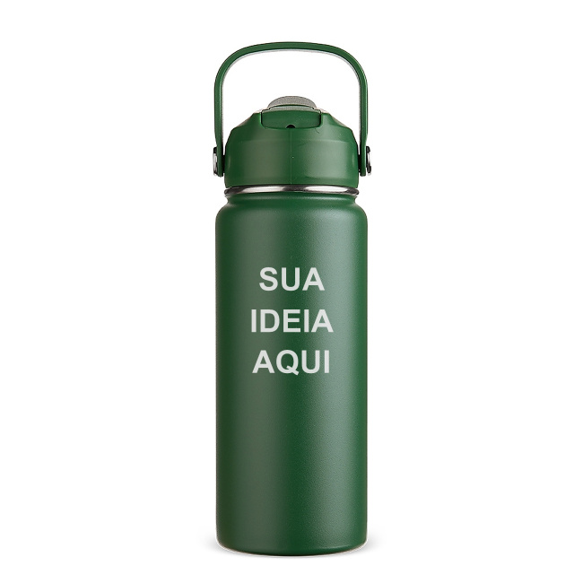 Garrafa Térmica 600ml com Alça Superior sobre fundo branco