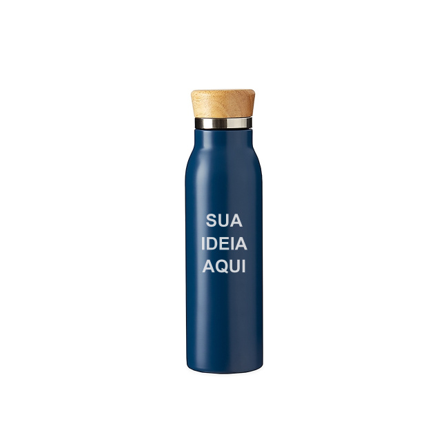 Garrafa Térmica 600ml com Tampa de Bambu sobre fundo branco