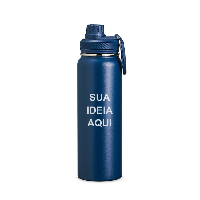 Garrafa Térmica 850ml com Alça de Cordão sobre fundo branco