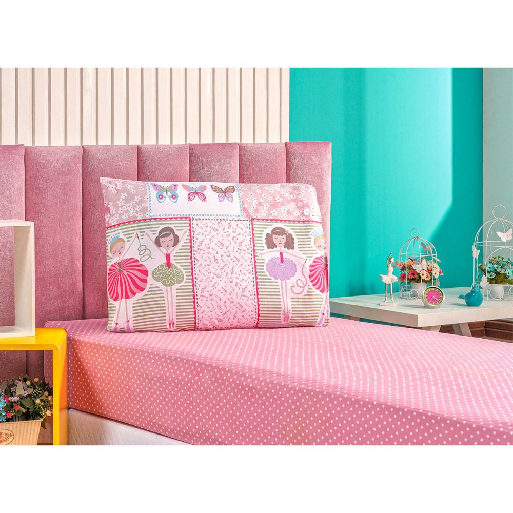 Jogo De Cama Infantil Menina Estampado Rosa Menina 3 Peças 100% Algodão