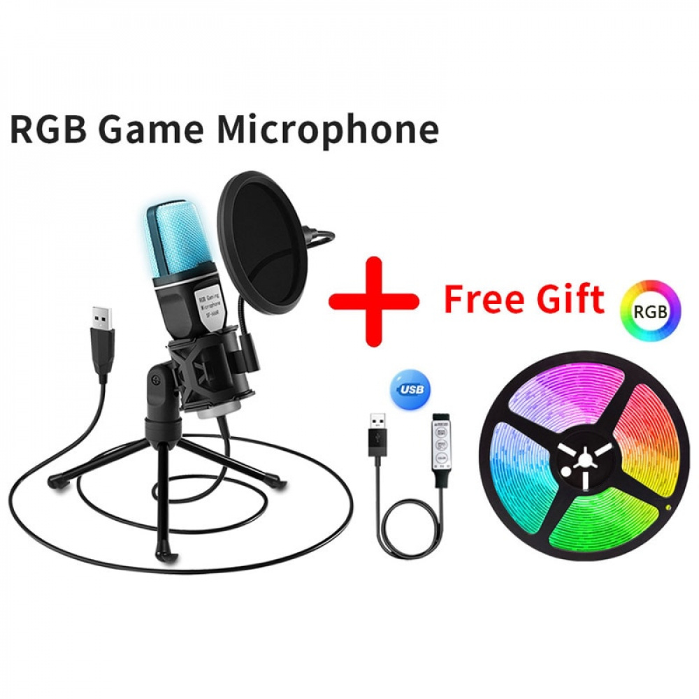 Frete grátis Microfone USB Microfone RGB Microfone Condensador Wire Gaming  Mic para Podcast Estúdio de Gravação Streamin - LOJAMMBRASIL