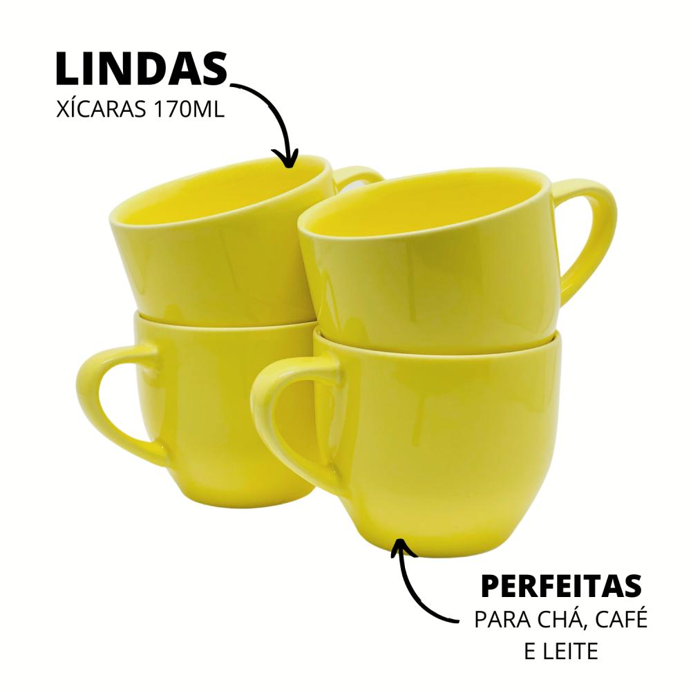 Jogo 6 Xícara Chá Café Amarela 170Ml Porcelana em Promoção é no Bondfaro