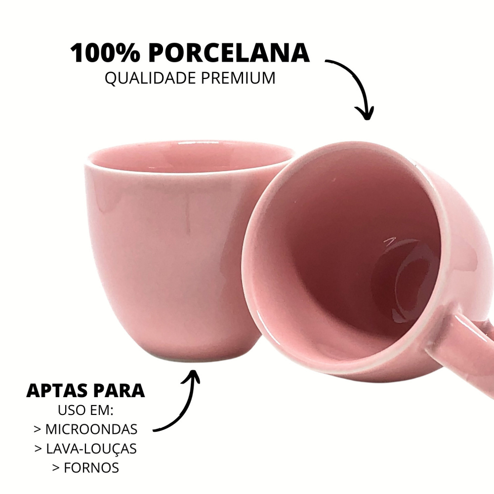 Jogo de Chá de Porcelana Rosa - 6 Xícaras + 1 Jarra Bule + 1 Bandeja - Café  da Manhã Cozinha