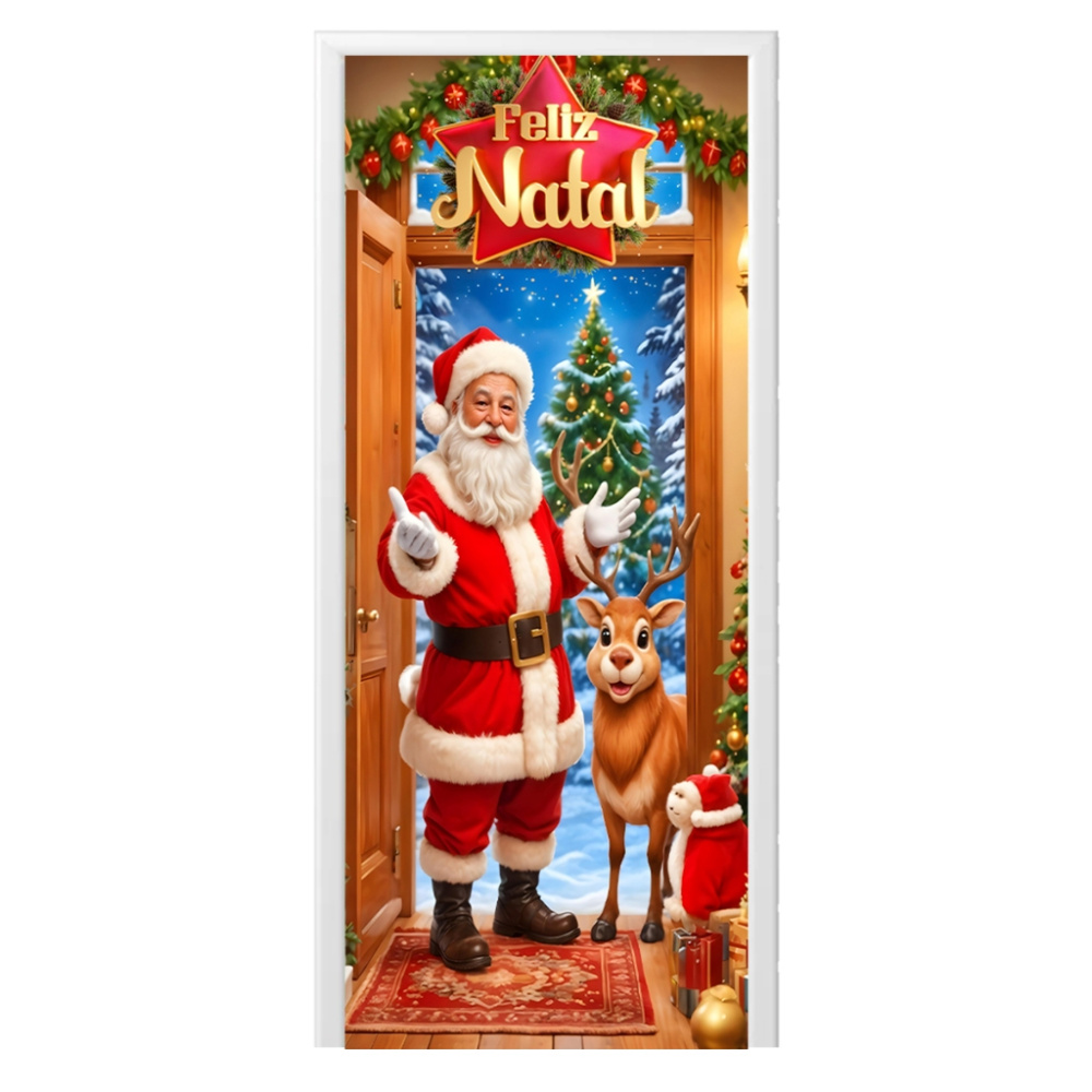 Estampa inteira Papai Noel com rena, sem outros objetos decorativos
