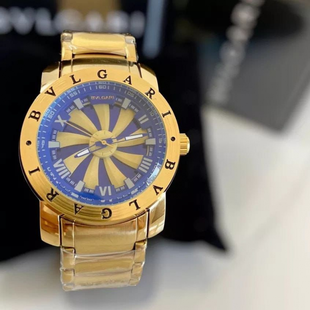 Rel Gio Bvlgari Speedway Dourado Azul New Time