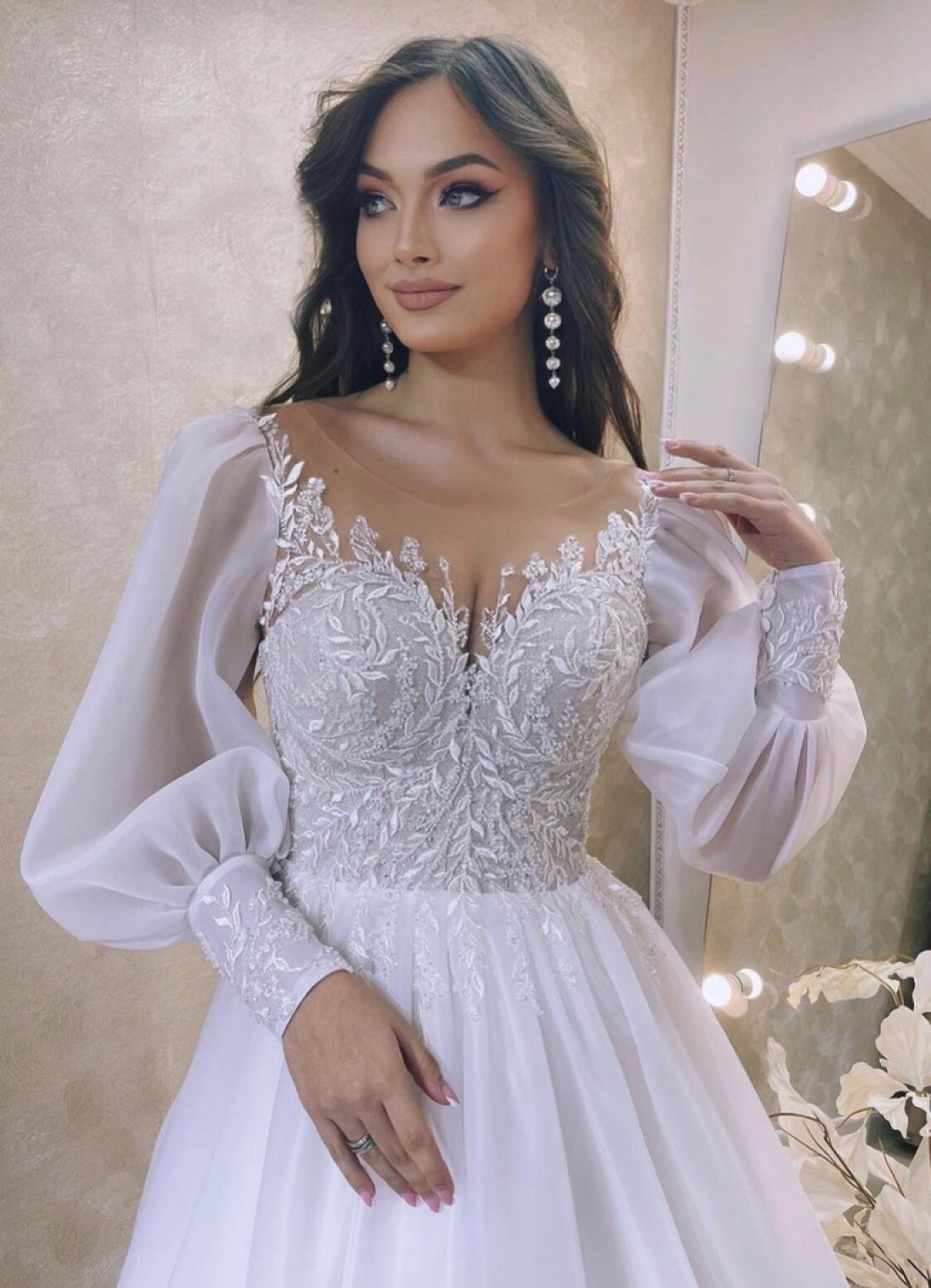 Vestido de Noiva Coleção Enjoy 09 princesa organza mangas bufantes