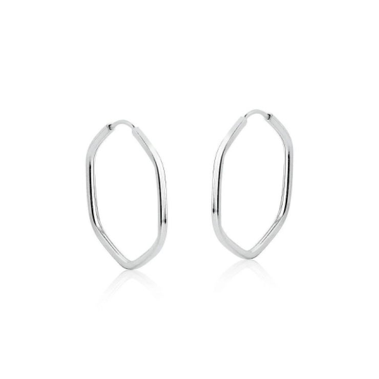 Brinco Argola Hexagonal em Prata 925 Esterlina