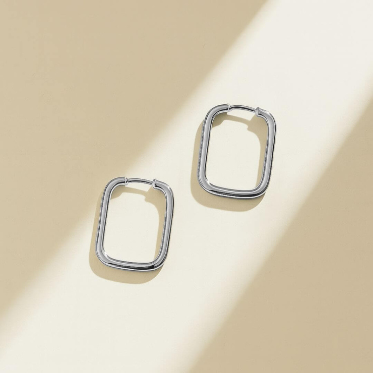 Brinco Argola Quadrado em Prata 925 Esterlina