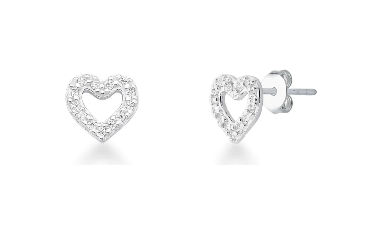 Brinco Coração Cravejado em Prata 925 Esterlina