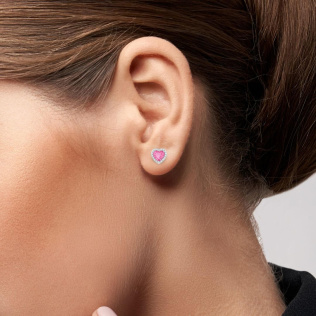 Brinco Coração Pink em Prata 925 Esterlina 45cm