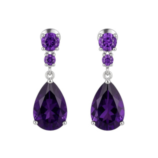 Brinco Gota Roxo em Prata 925 Pedra Ametista (ZIRCÔNIA)