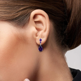 Brinco Gota Roxo em Prata 925 Pedra Ametista (ZIRCÔNIA)