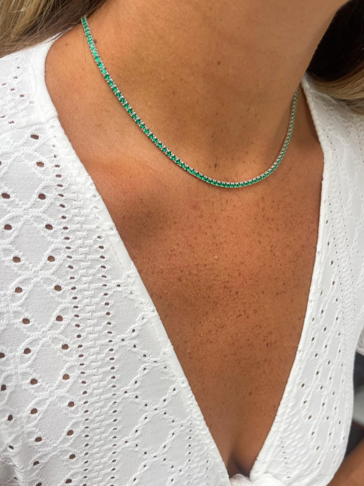 Choker Riviera Esmeralda em Prata 925 Esterlina 40CM