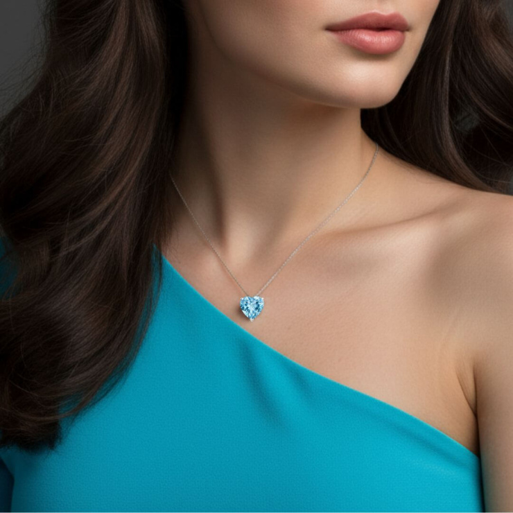 Colar Aquamarine em Prata 925 Esterlina 45cm