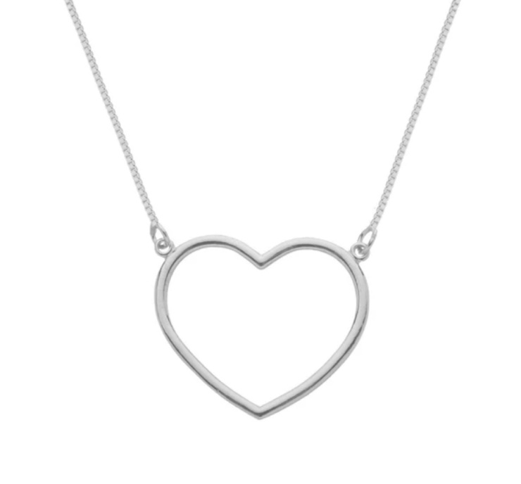 Colar Coração Liso em Prata 925 Esterlina 45cm