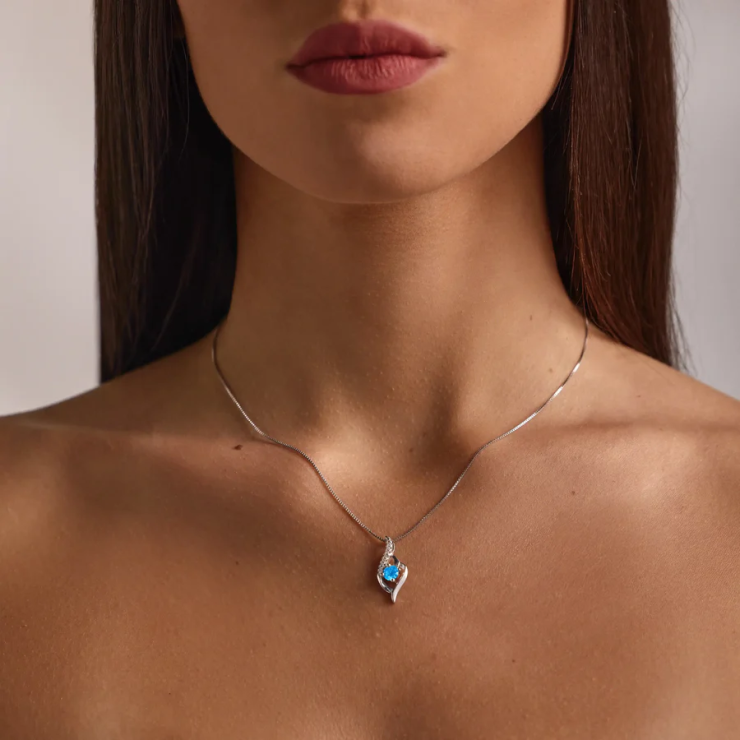 Colar Encanto Azul em Prata 925 Esterlina 45cm - Garantia Vitalicia